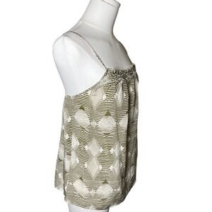 Greylin 100% Silk Cami Top XS Olive Cream Print Anthropologie Boho Luxe‎